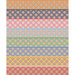 A multicolored border stripe fabric with rows of plaid and stars separated by the alphabet in capital and lowercase letters.