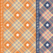 An 8x8 close up swatch of the border stripe, showcasing a close look at the stars, plaid, and thin rows of the alphabet.