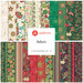 A fabric collage featuring christmas fabric with gold metallic accents from the collection Adorn by Makower UK for Andover Fabrics. 