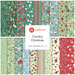 A collage of fabrics included in the Country Christmas collection with green, mint, white, cream, and red with a Christmas theme.