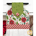 A closer look at the top of the hanging towel, demonstrating fabric colors and print details.