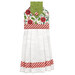 The completed hanging towel staged, colored in white, green, and red fabrics from the Make it Merry collection, isolated on a white background.