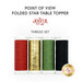 Four spools of thread in red, green, black and metallic gold isolated on a white background underneath a text graphic that reads "Point of View Folded Star Table Topper - Joyful Thread Set."