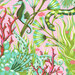 Pink fabric with seahorses, underwater snakes, and salmon pink fish in a colorful, green and aquamarine coral reef