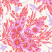white fabric with a pink damask pattern made from ocean life, and purple hammerhead sharks 