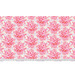 A full repeat of the fabric. A white fabric with a pink damask pattern made from ocean life, and purple hammerhead sharks 