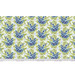 A full repeat of the fabric. A white fabric with a blue and green damask pattern made from ocean life, and pastel blue hammerhead sharks 
