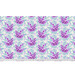 A full repeat of the fabric. A white fabric with a violet and aqua damask pattern made from ocean life, and pastel purple hammerhead sharks 