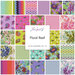 Collage of fabrics in the collection in bright purple, green, and aquamarine with marine-life motifs