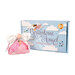 The completed birthstone angel next to a sky blue box that says "Birthstone Angel Pincushion Kit"