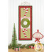 The completed December project, depicting two candy canes and a green wreath, hung on a craft hanger against a white paneled wall and staged with coordinating, playful Christmas decor.