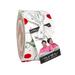 A roll of Christmas themed fabric strips tied with a ribbon, featuring a tag with a photo and branding.