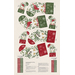 Beige project panel with one large and one small red stocking featuring a finch, and one large and one small green stocking featuring a cardinal with instructions at the bottom