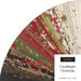 Fabric collection featuring red, green, and cream strips with floral patterns, labeled Candlelight Christmas.