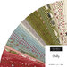 A circular display of fabric strips in various colors and patterns, titled Chilly by Moda.