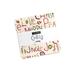 Fabric square with holiday-themed words like Joy, Peace, and Christmas, wrapped in a label.