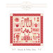 Front of Petals and Polka Dots BOM Quilt pattern depicting a digital example of the finished quilt featuring a cottage, birdhouse, and floral motifs