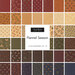 A collage of fabrics included in the Flannel Seasons collection with red, orange, cream, green, brown, and navy fabrics with an autumn theme.