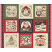 Panel fabric featuring festive Christmas themed blocks, jolly holiday phrases, and vintage decorations.