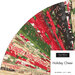 A collage of fabric strips in tan, green, red, and black with a Christmas theme in a circular display, labeled Holiday Cheer from Moda Fabrics.