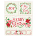 Cream panel with three blocks, saying Joy, Peace on Earth, and Merry Christmas, featuring poinsettias and holly with Holiday tag boxes at the bottom
