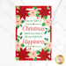 Holiday tea towel with red poinsettias and the message “May the Spirit of Christmas warm your home and fill your heart with Happiness.”