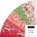 Fanned out collage of fabric from the collection in festive red, green and white, featuring Christmas motifs such as candycanes, snowflakes, gingerbread men, and poinsettias