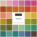 Collage of fabrics in the collection in rainbow jewel tones and pastels and various retro patterns