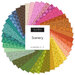 Circular collage of fabrics in the collection in rainbow jewel tones and pastels and various retro patterns