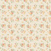 Swatch of light beige fabric featuring flowers and brown pin-dots.