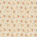 Swatch of light beige fabric featuring flowers and brown pin-dots.