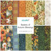 A collage of fabrics included in the Baskets of Autumn Blessings in yellows, oranges, blues, and greens with an fall harvest theme.