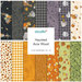 Collage of charcoal, gray, purple, cream, orange, and green fabrics featuring characters from Winnie the Pooh in a halloween theme