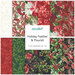 A collection of holiday-themed fabric patterns featuring red, green, and floral designs.
