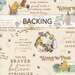 A swatch of cream fabric with various scenes of Winnie the Pooh and his friends amongst phrases from the classic children's tale. A banner at the top reads "Backing".