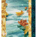 A close up on a side section of the panel, demonstrating details on the blue, yellow, and orange watercolor fabrics.