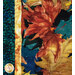 A super close up on a side section of the panel, demonstrating details on the vibrant orange and gold fall leaves, contrasted with a rich real blue background.