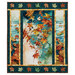 The completed Autumn Breeze Panel Quilt, colored in teal, green, cream, gold, and brown fabrics from the Autumn Breeze collection by Northcott fabrics, isolated on a white background.