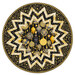 The completed Point of View Folded Star Table Topper colored in black, gold, and yellow fabrics from the Merry Christmas collection, isolated on a white background.