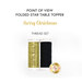 Two spools of thread in black and metallic gold isolated on a white background underneath a text graphic that reads "Point of View Folded Star Table Topper - Merry Christmas Thread Set."