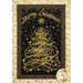 A close up on the center panel of the quilt, a glittering tree-shaped swirl of stars and the words "Merry Christmas" in black and gold.