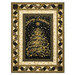 The completed Ribbon Border Panel Quilt colored in black, cream, and gold metallic fabrics from the Merry Christmas collection by Timeless Treasures, isolated on a white background.