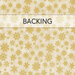 A swatch of mottled cream fabric with gold metallic scattered snowflakes. A banner at the top reads "Backing".