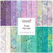 Collage of the batik fabric in the collection in purple, light gray, and turquoise