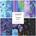 A collection of vibrant fabric designs featuring butterflies and colorful patterns in blue and purple hues.