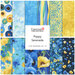 A fabric collage featuring blue and yellow fabric from the collection Poppy Serenade by Timeless Treasures Fabrics. 