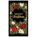 Black panel fabric featuring red and white poinsettias circling the text Merry Christmas.