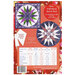 The back of the pattern featuring two designs, square block and circle, with project requirements on a red background.