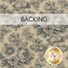 A textured cream and navy blue fabric swatch with a banner at the top that reads "Backing" and a Shabby Fabrics logo sits in the lower right corner.