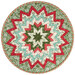 The completed Folded Star Table Topper colored in cream, teal, green, and red fabrics from the Sugarberry collection by Andover Fabrics, isolated on a white background.